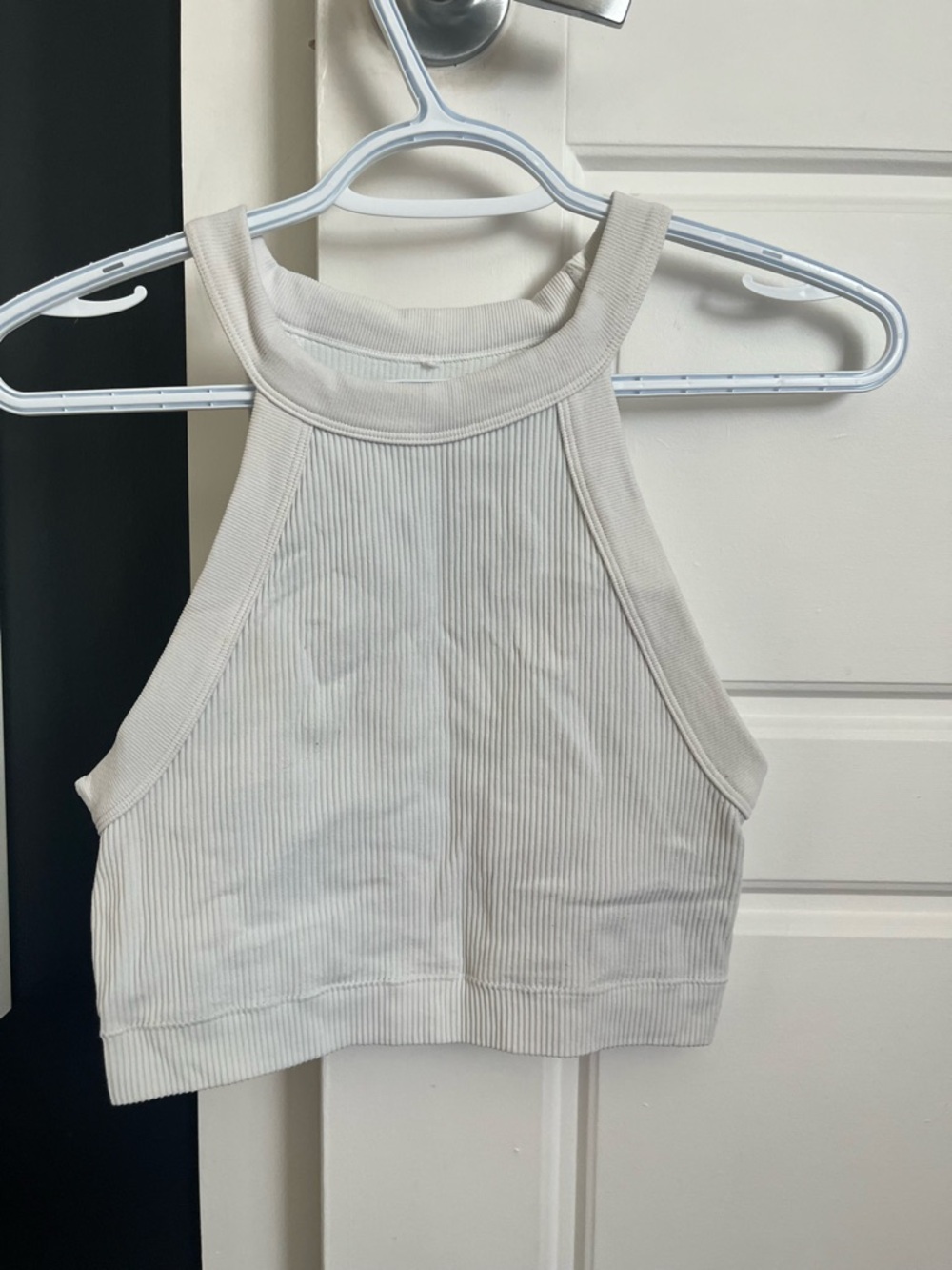 Garage Ribbed High-Neck Crop Tank Top - White